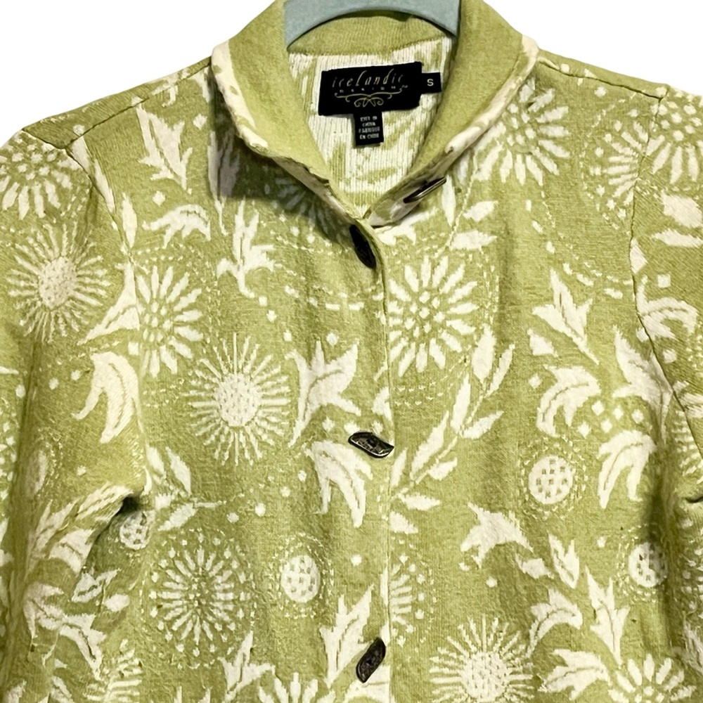 Icelandic Designs Angora Button Cardigan Floral Soft Green Women’s Small - Picture 5 of 11
